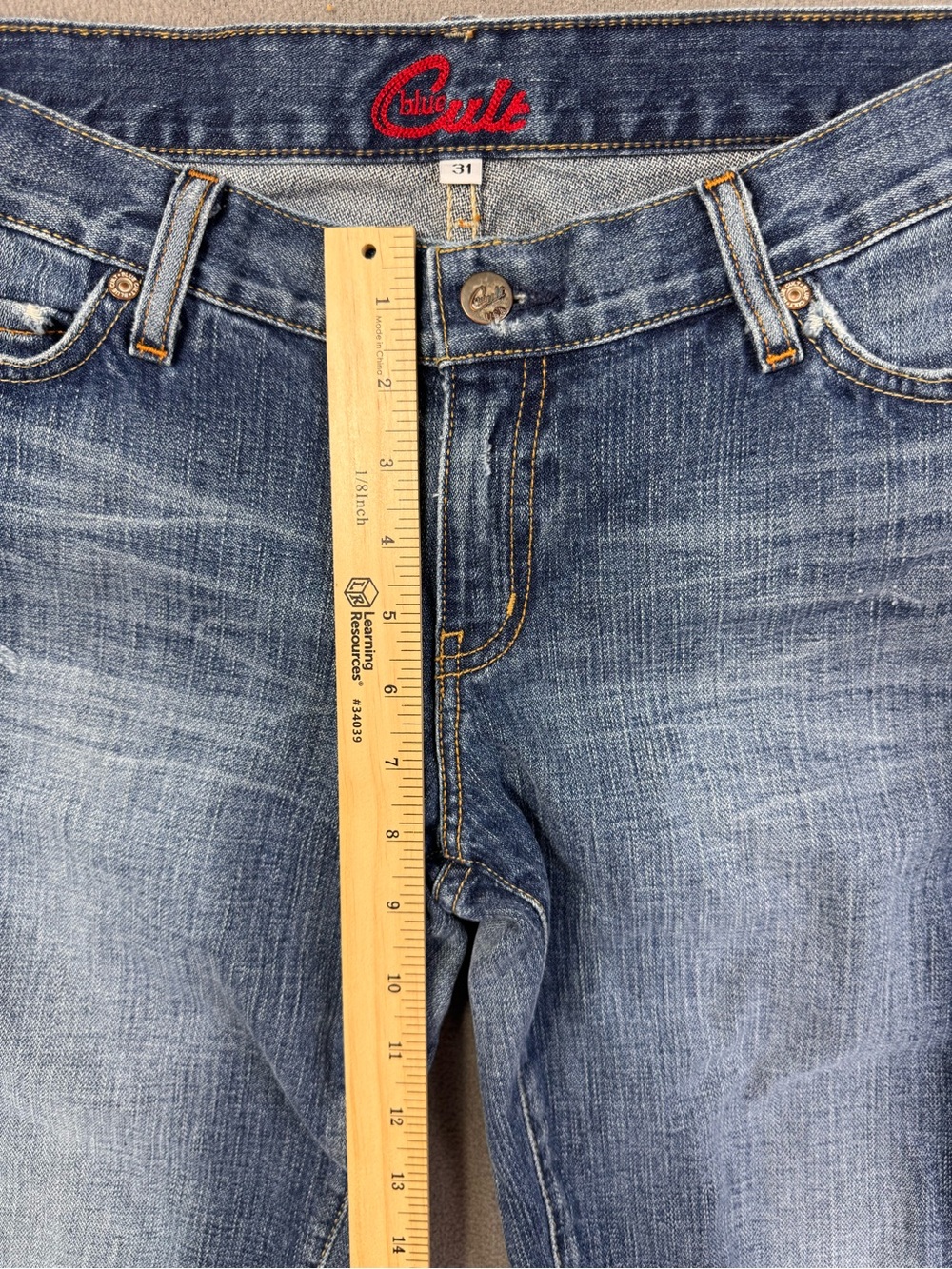Y2K BLUE CULT Women’s Low Rise Medium Blue Washed Bootcut Flared Jeans, 31 - Picture 5 of 14